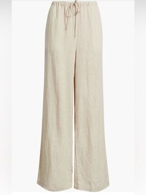 Caslon Wide-Leg Linen Drawstring Pants in Soft Beige - Tall Girl Friendly!